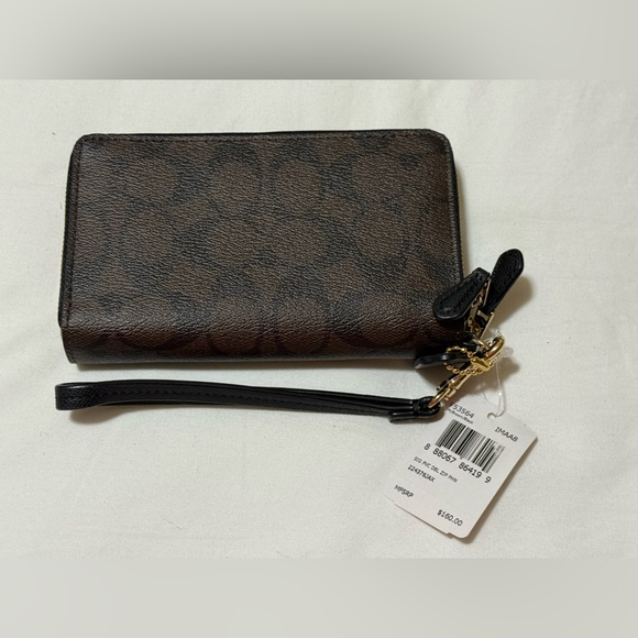 Coach Signature Brown Wristlet Case - Picture 2 of 5